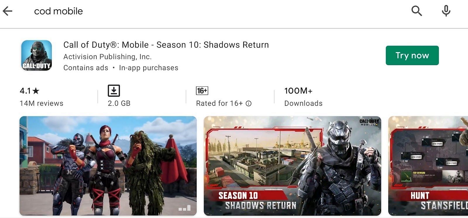 COD Mobile in the Play Store (Image via Google Play)