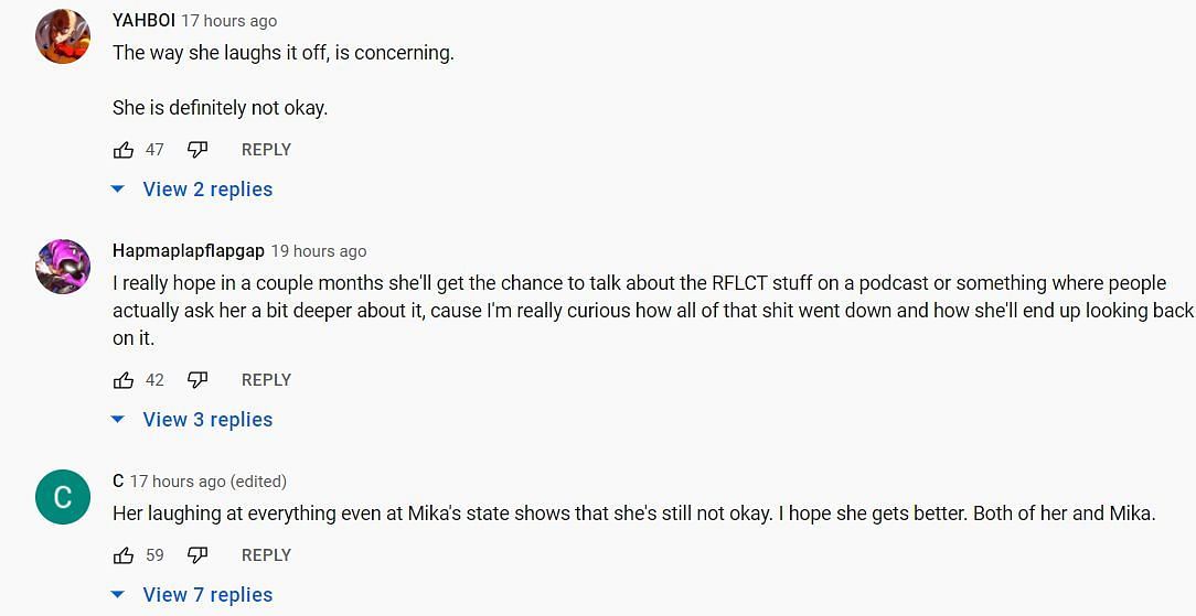 Viewers speaking about Valkyrae&#039;s current emotional state (Image via Offline Ace on YouTube)