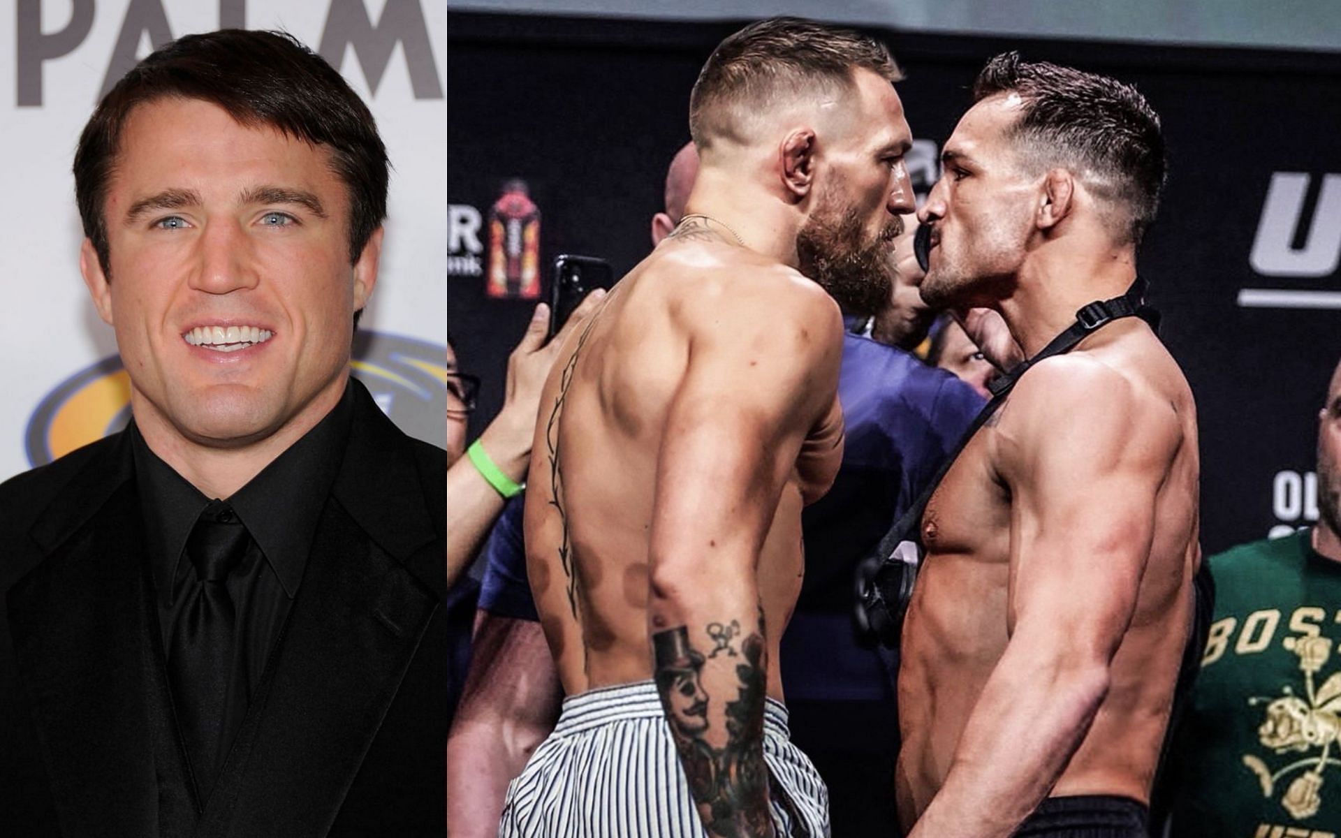Chael Sonnen (left) explains why Michael Chandler calling out Conor McGregor made sense [Right photo via @MikeChandlerMMA on Twiter]