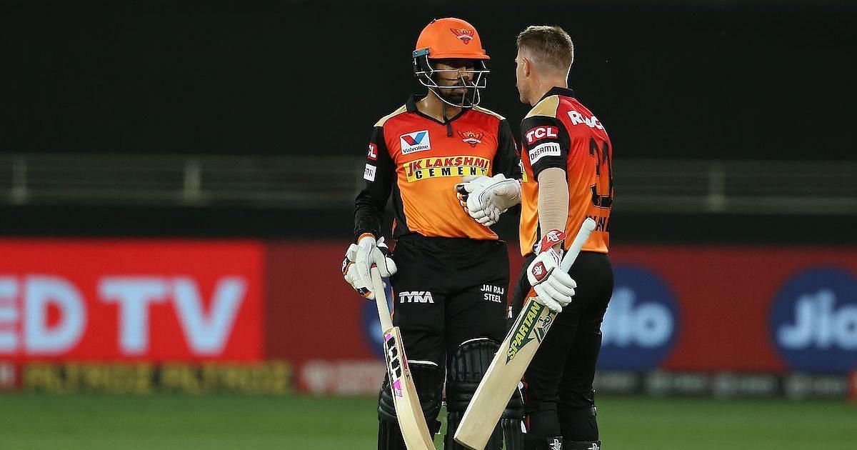 David Warner (R) opened with Wriddhiman Saha (L) in two matches in the UAE before being axed [Credits: IPL]