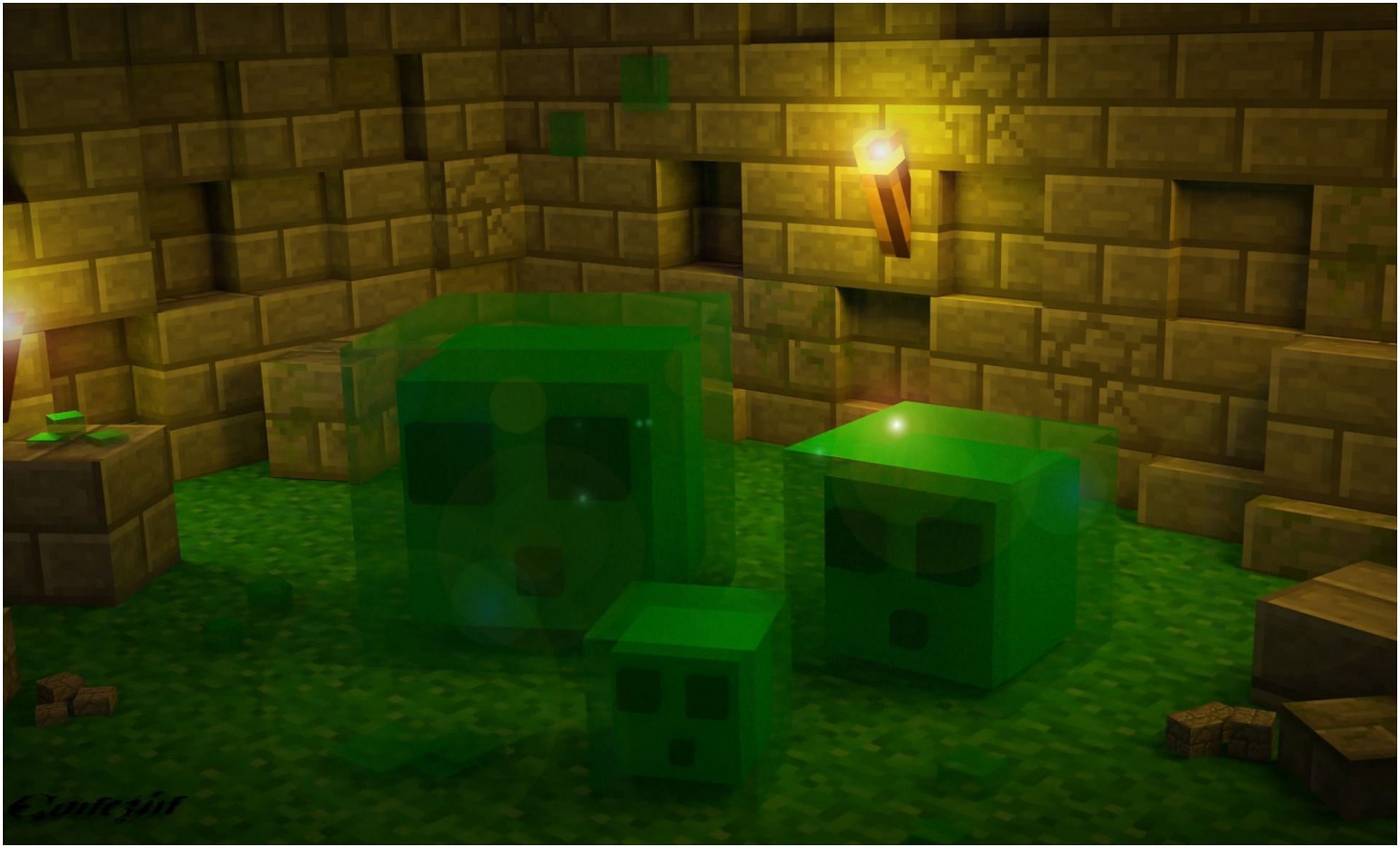 Slimes in Minecraft (Image via WallpaperAbyss/Minecraft)