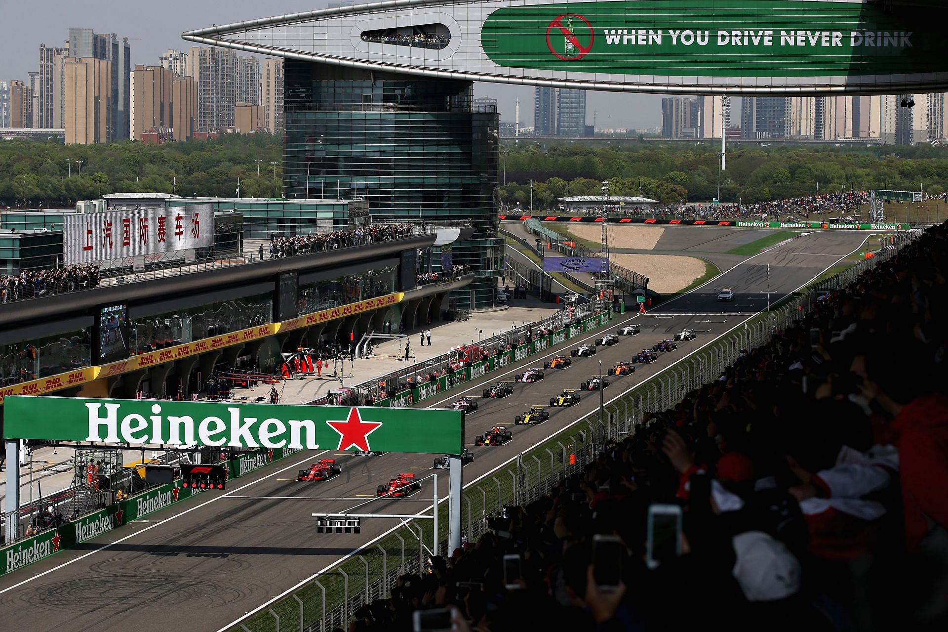 A general view of the grid before the 2019 Chinese GP at the Shanghai International Circuit. (Photo by Charles Coates/Getty Images)