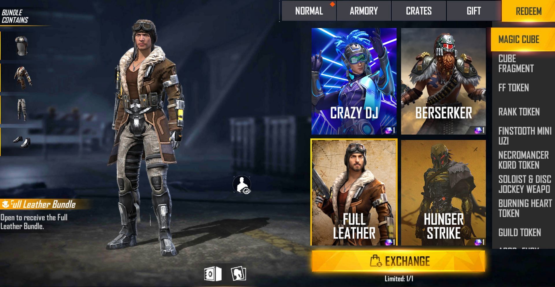 Full Leather Bundle can be claimed using a Magic Cube (Image via Free Fire)