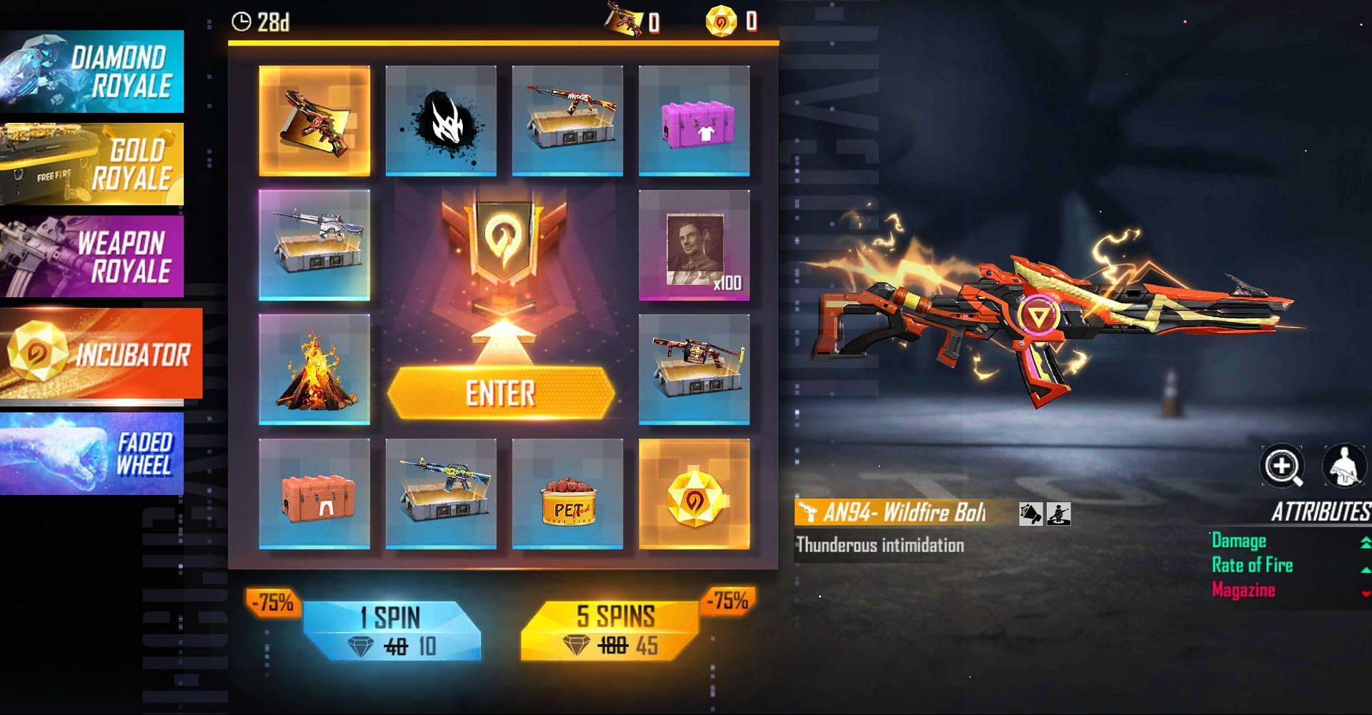 Five spins will require a total of 45 diamonds (Image via Free Fire)