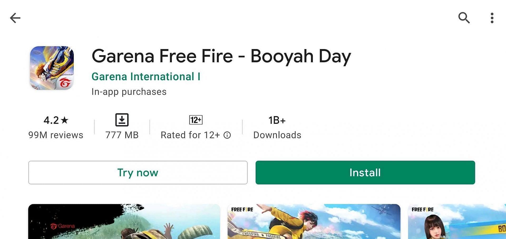 Free Fire demo on Google Play Store (Image via Google)