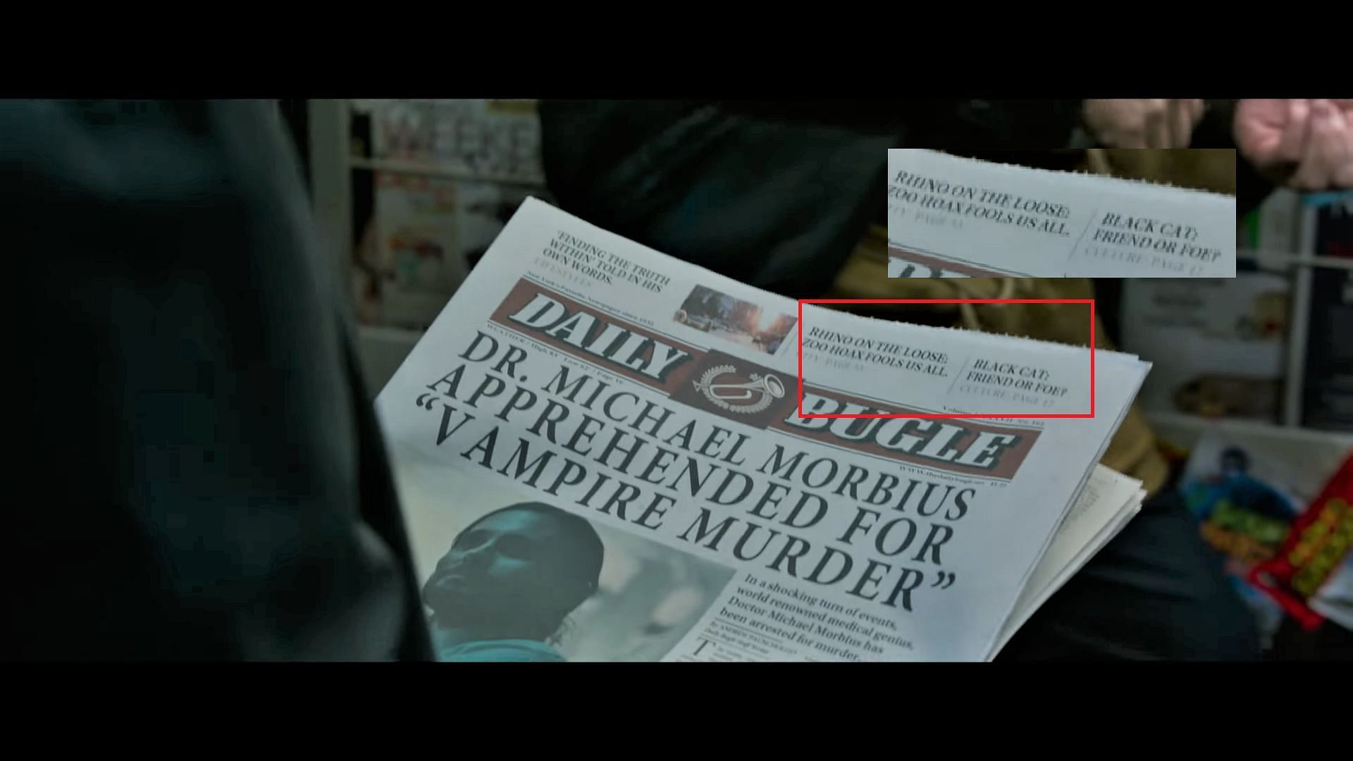 The Daily Bugle issue in the Morbius trailer (Image via Sony Pictures Entertainment/Marvel)