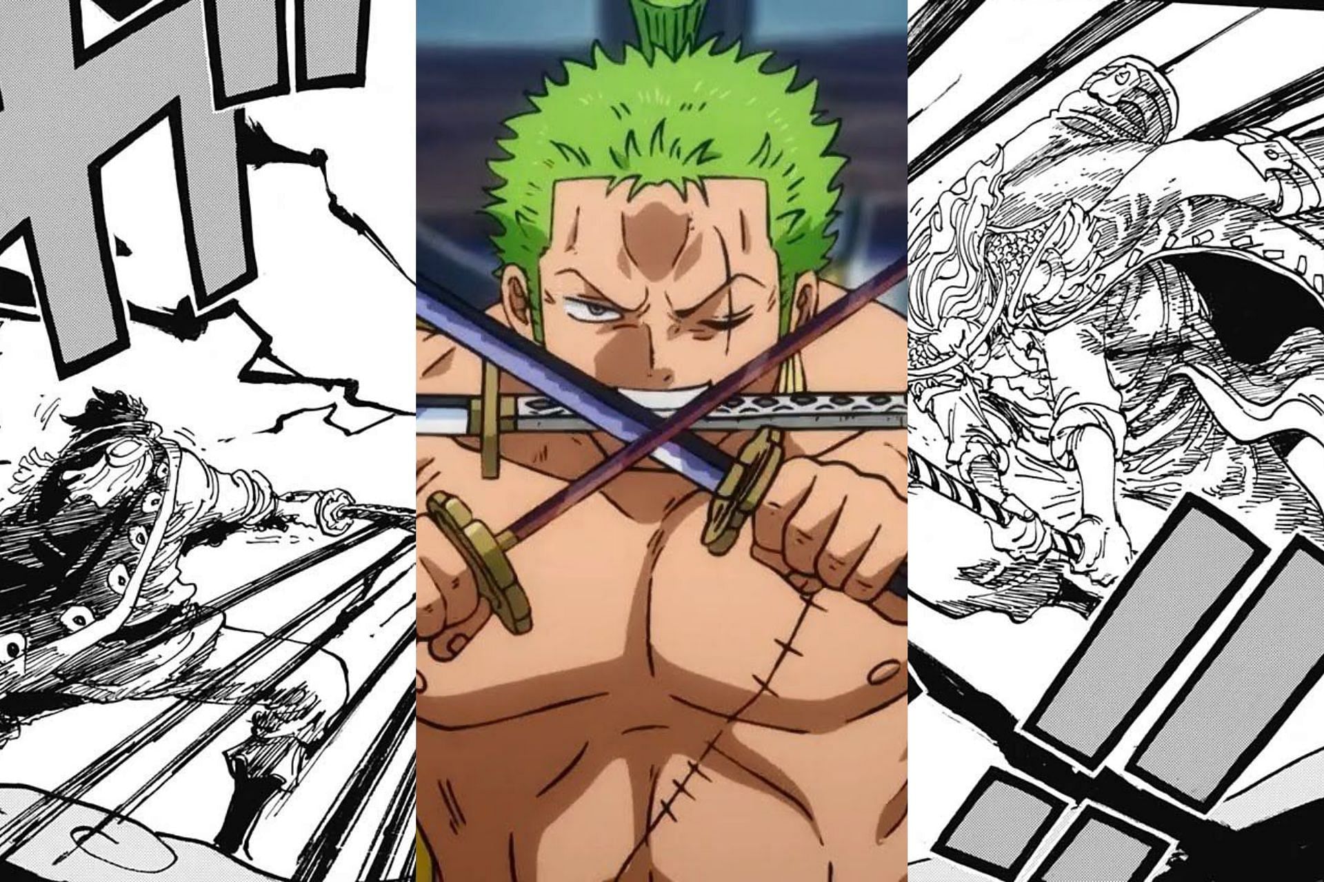 The Three Sword Style Swordsman gets a massive powerup and some backstory in One Piece Chapter 1033. (Image via Sportskeeda)