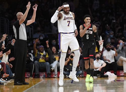 Carmelo Anthony in action during the Houston Rockets vs LA Lakers game