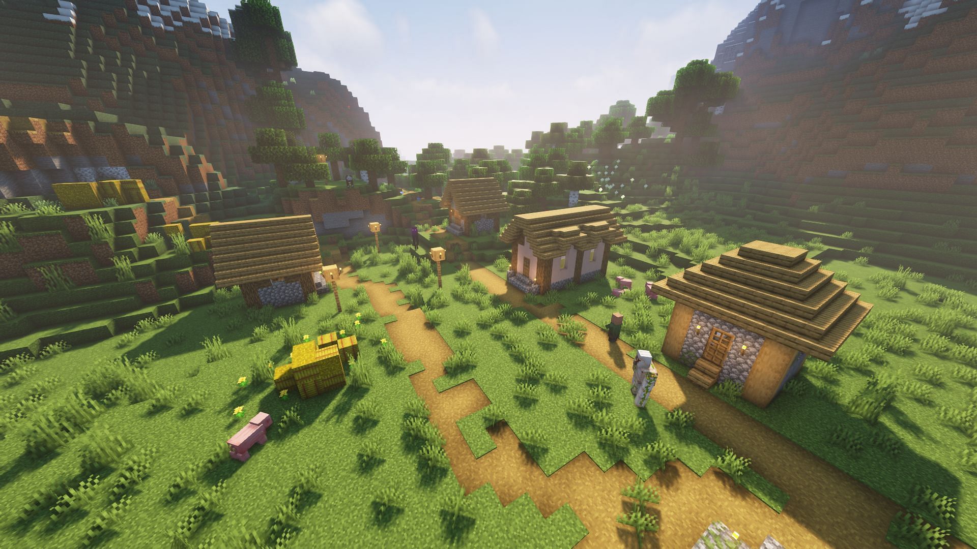 Un pueblo en el bioma de las llanuras (Imagen a través de Minecraft)