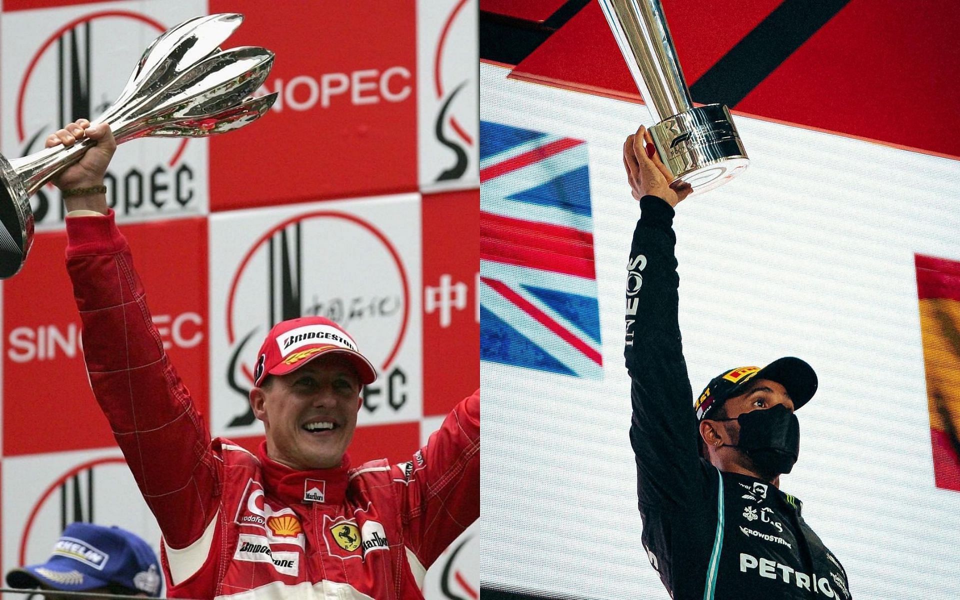 Michael Schumacher (left) and Lewis Hamilton (right) (via Instagram @michaelschumacher, @lewishamilton)