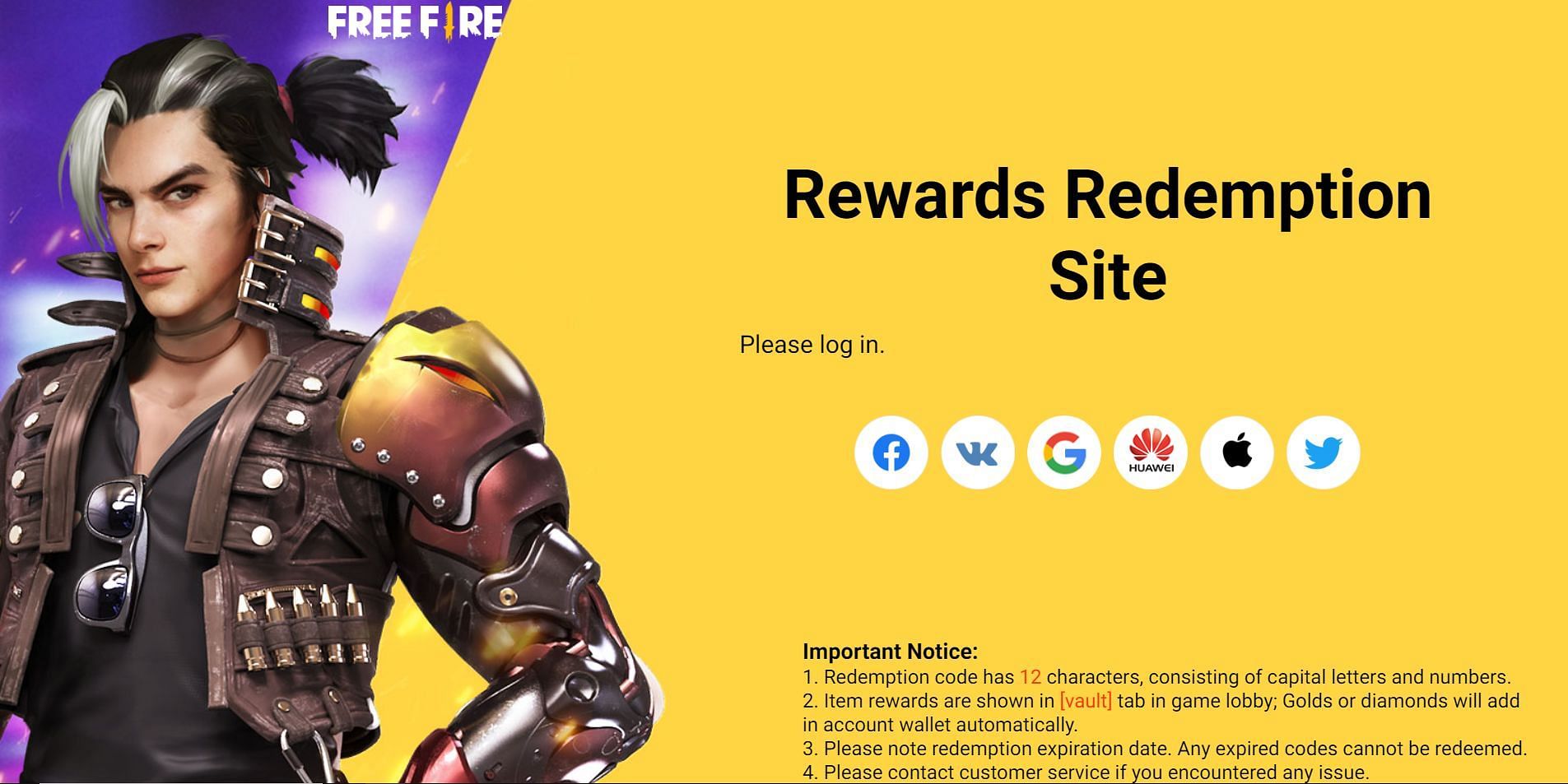 Gamers have to login after they reach the Rewards Redemption Site (Image via Free Fire)