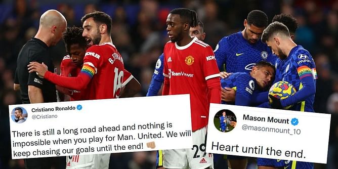 Chelsea and Manchester United players react to their 1-1 draw in the Premier League