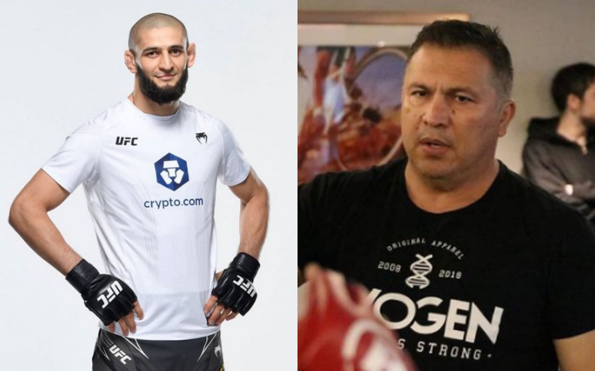 UFC welterweight contender Khamzat Chimaev (left; Image Credit: @khamzat_chimaev on Instagram) and AKA head coach Javier Mendez (right; Image Credit: @akajav on Instagram)