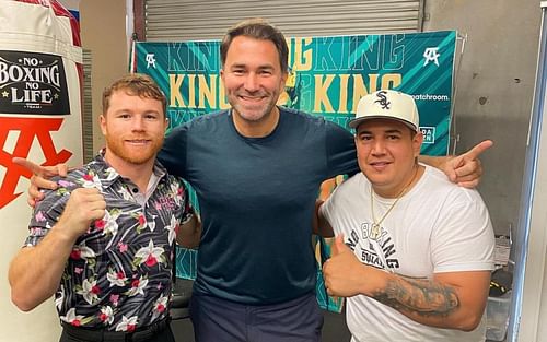 Eddy Hearn with team Canelo Alvarez [Image Courtesy: @eddiehearn on Instagram]