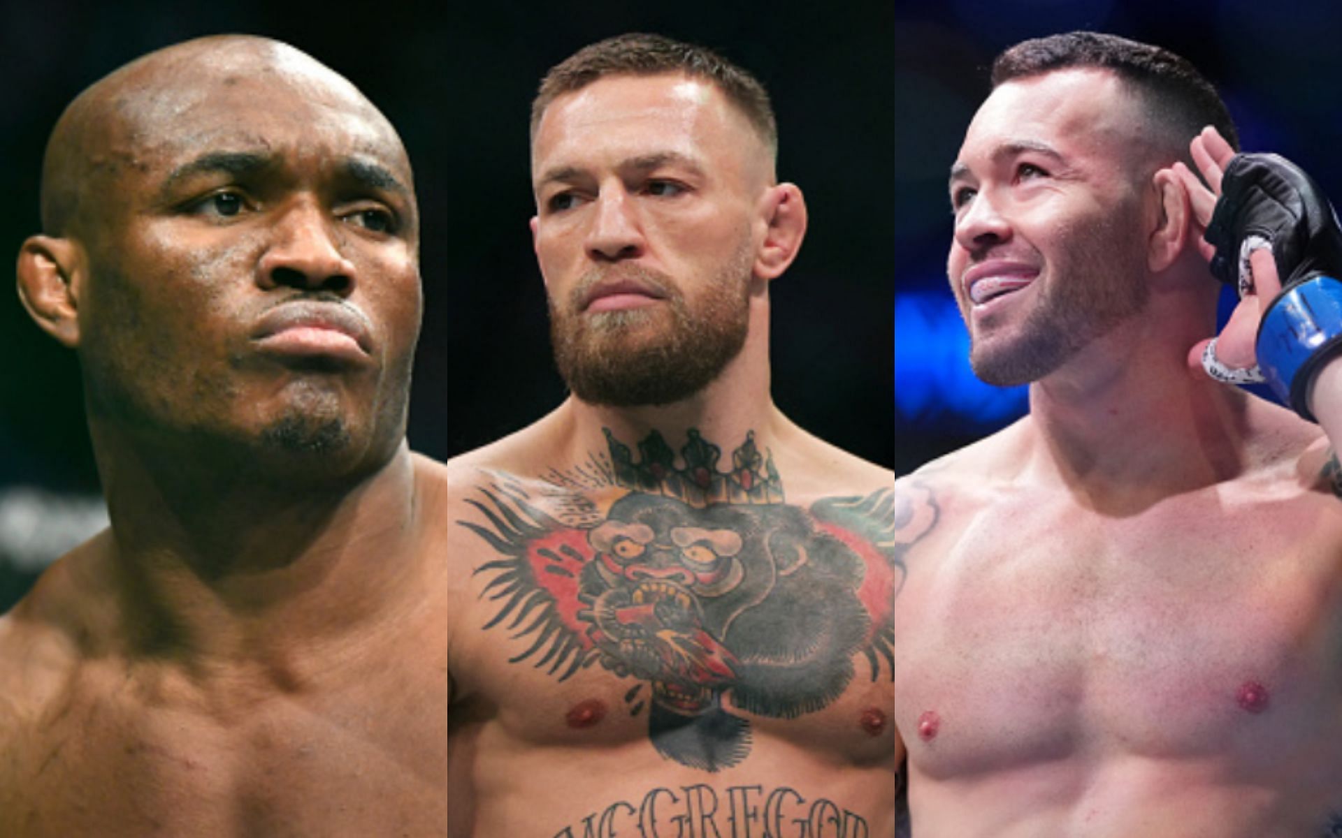 Kamaru Usman (left); Conor McGregor (center); Colby Covington (right)