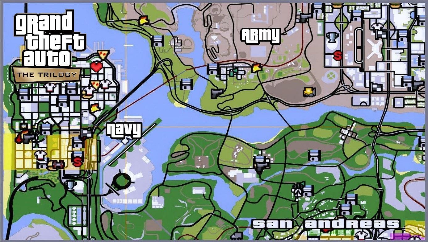 GTA navy and army base locations (Image via Sportskeeda)