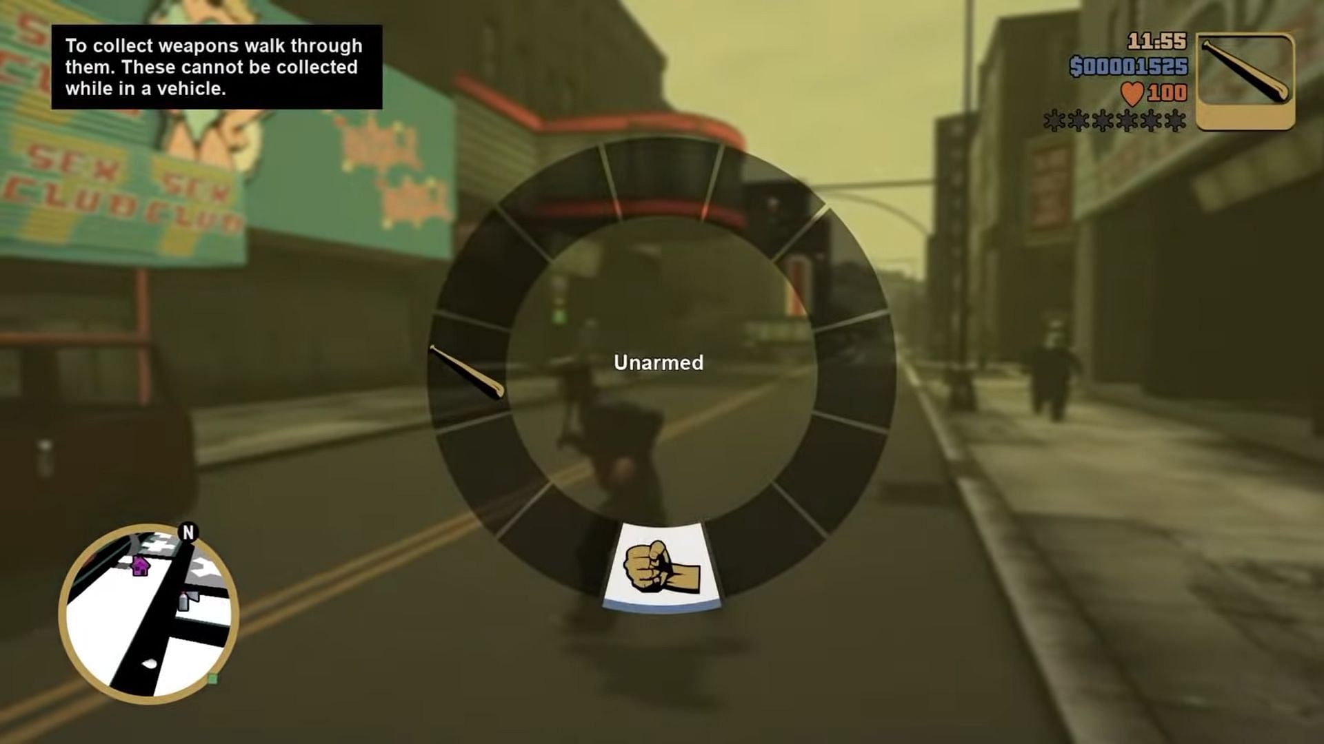 The weapon wheel in GTA 3 (Image via Sportskeeda)