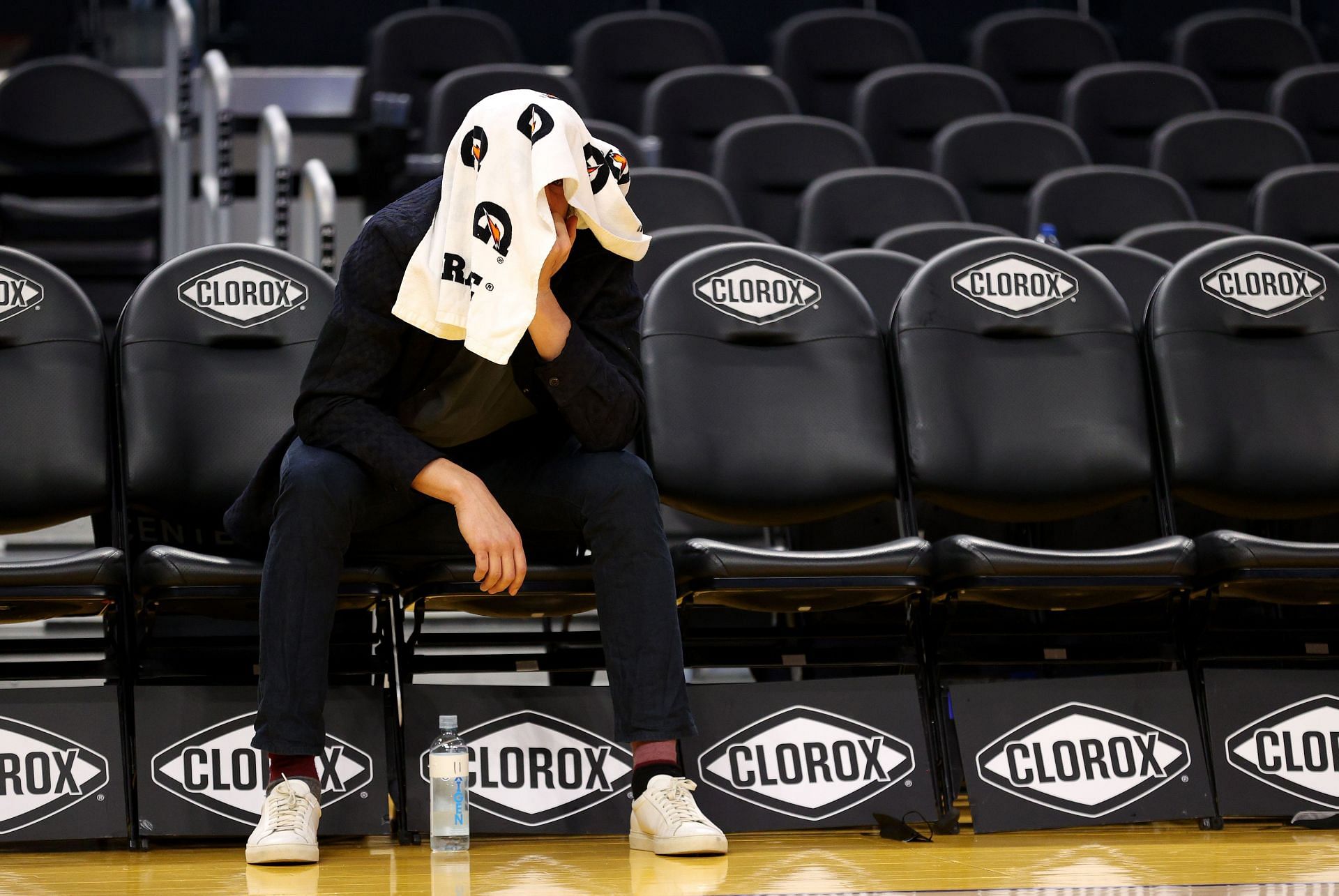 Klay Thompson stayed on the bench after the game was over