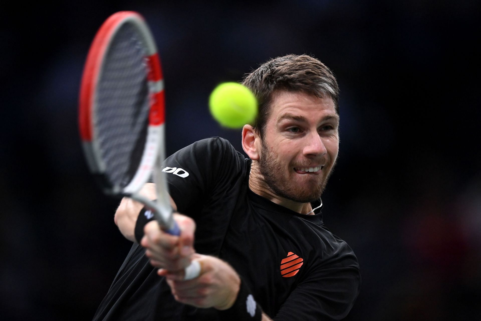 Cameron Norrie in action at the Rolex Paris Masters