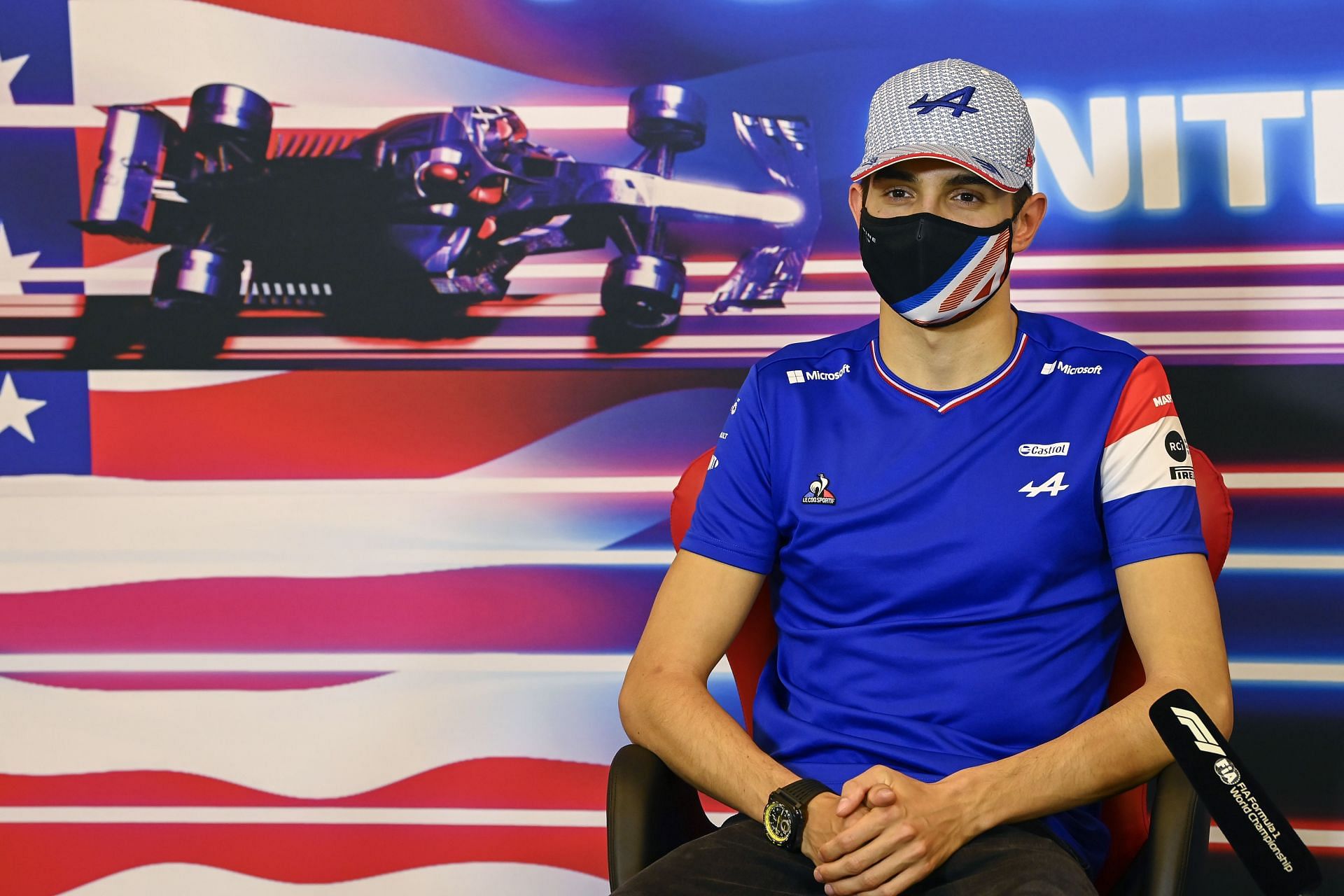 Esteban Ocon of Alpine F1 Team talks in the Drivers Press Conference ahead of the 2021 USGP. (Photo by Mark Sutton - Pool/Getty Images)
