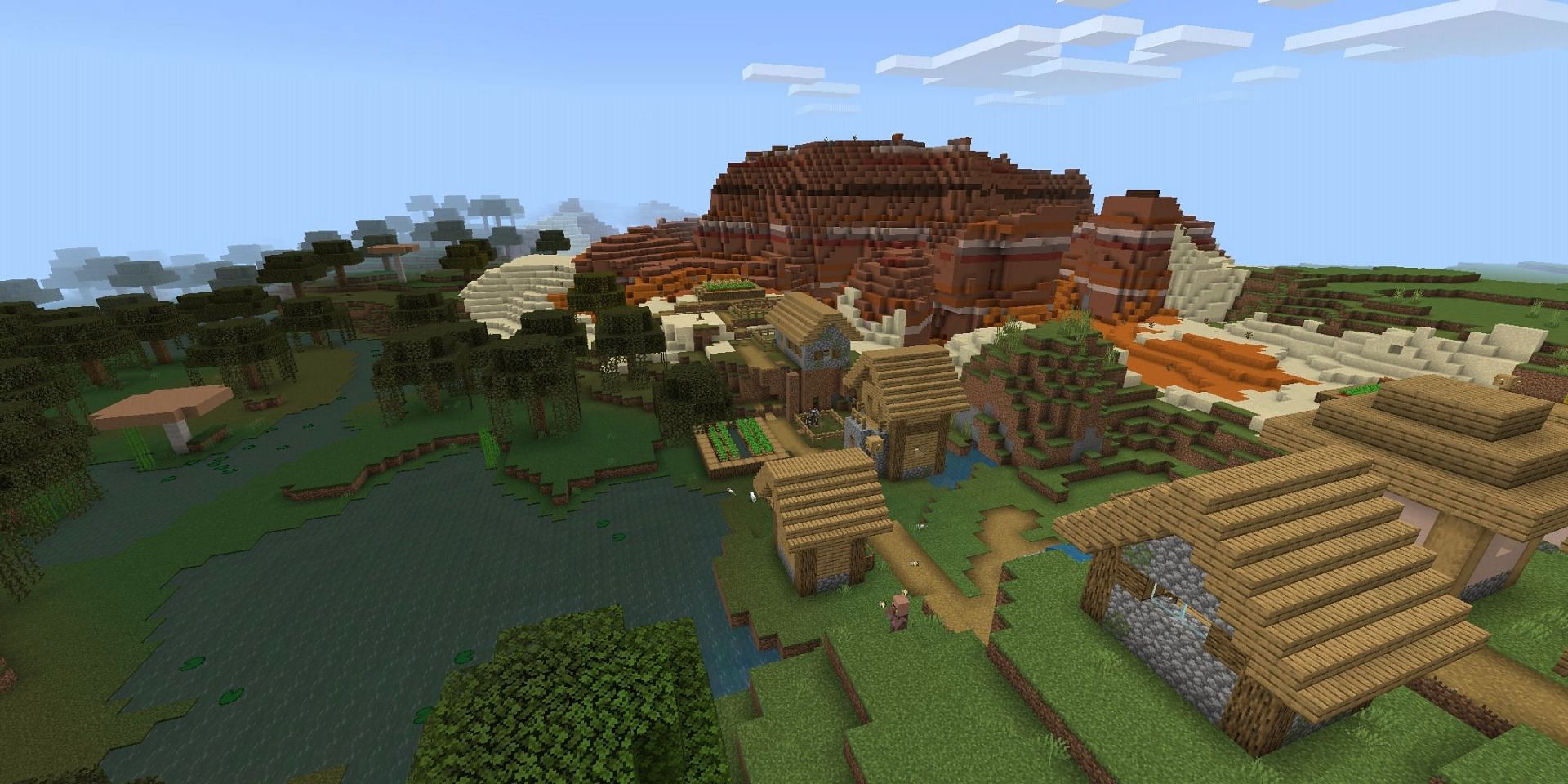 Plains, badlands, and swamp biome (Image via Minecraft)
