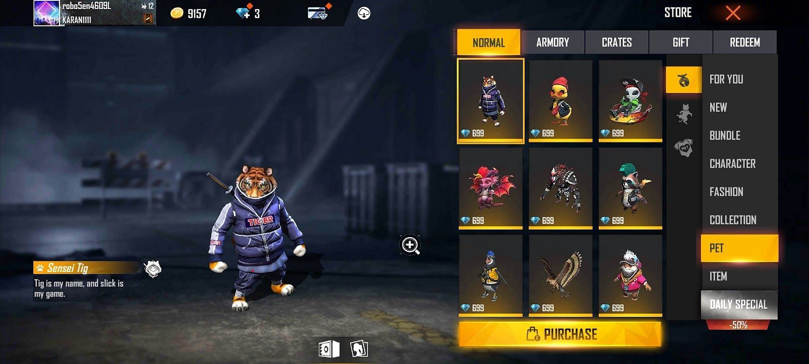 One can buy different kinds of items for pets (Image via Free Fire MAX)
