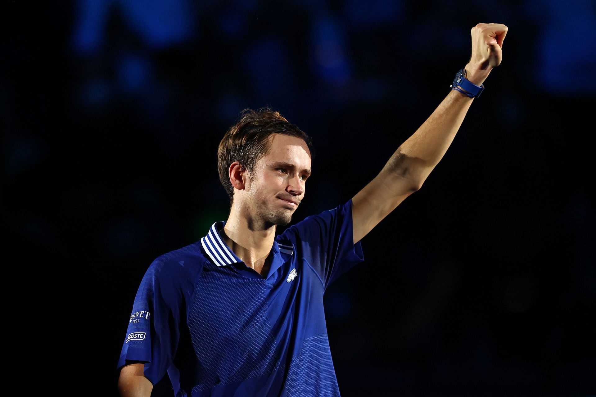 Daniil Medvedev celebrates after beating Alexander Zverev at the Nitto ATP World Tour Finals