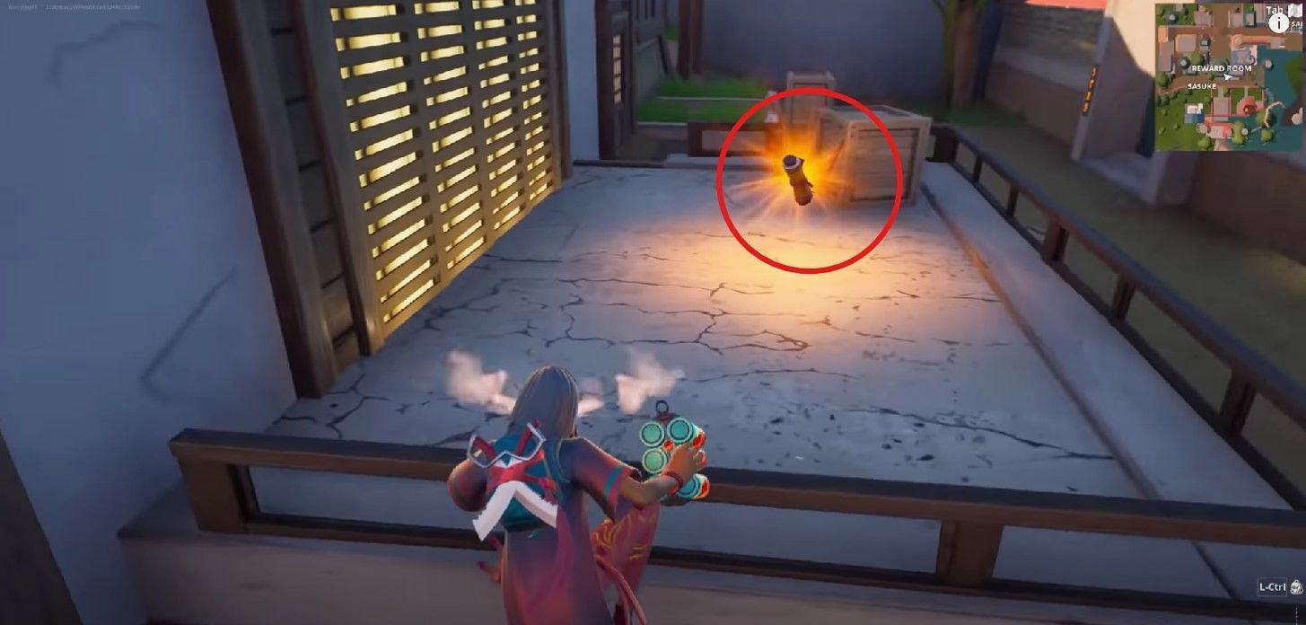 Location of Naruto scroll in Fortnite Hidden Leaf Village Adventure hub (Image via Fortnite)