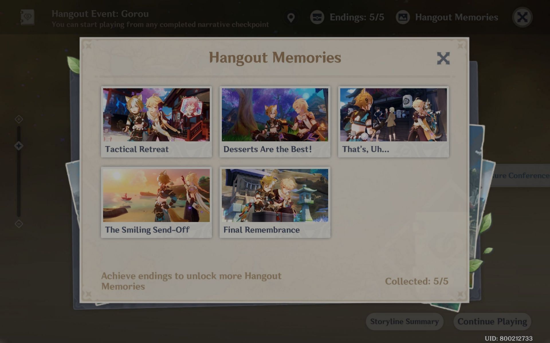 There are five different endings for Gorou&#039;s Hangout Event (Image via Genshin Impact)