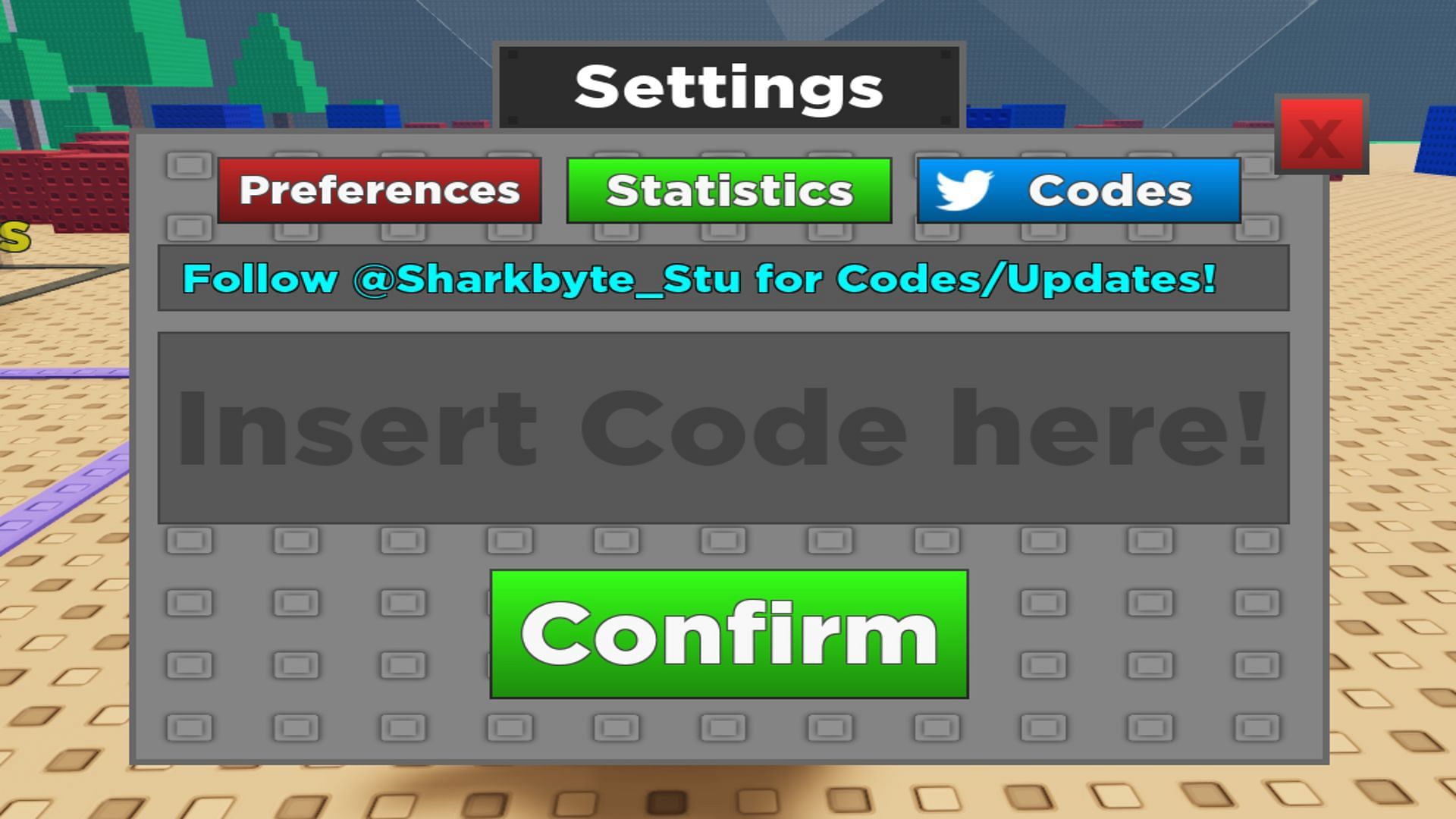 Redeeming codes is done via settings (Image via Roblox)