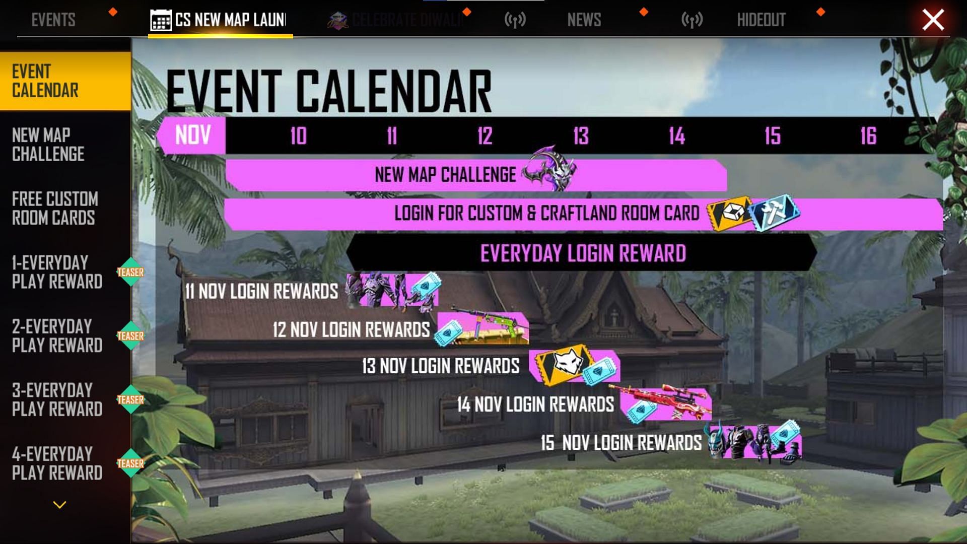This is the event calendar for CS New Map Launch (Image via Free Fire)