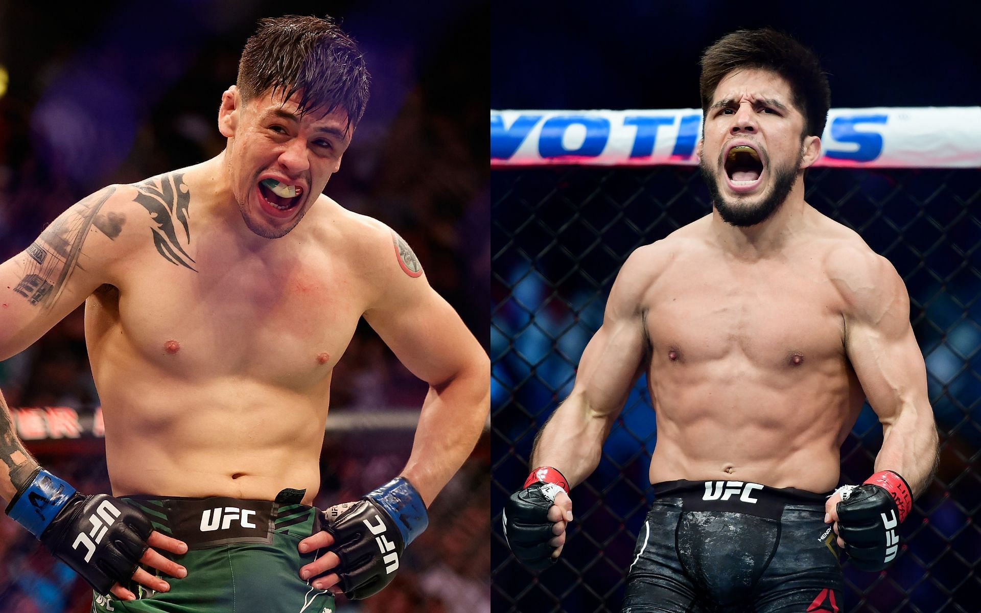Current and former UFC flyweight champions Brandon Moreno (left) and Henry Cejudo (right)