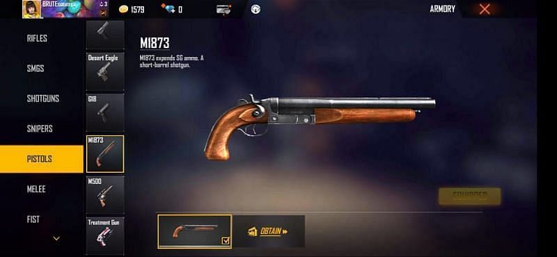 The M1873 pistol in Free Fire (Image via Garena)