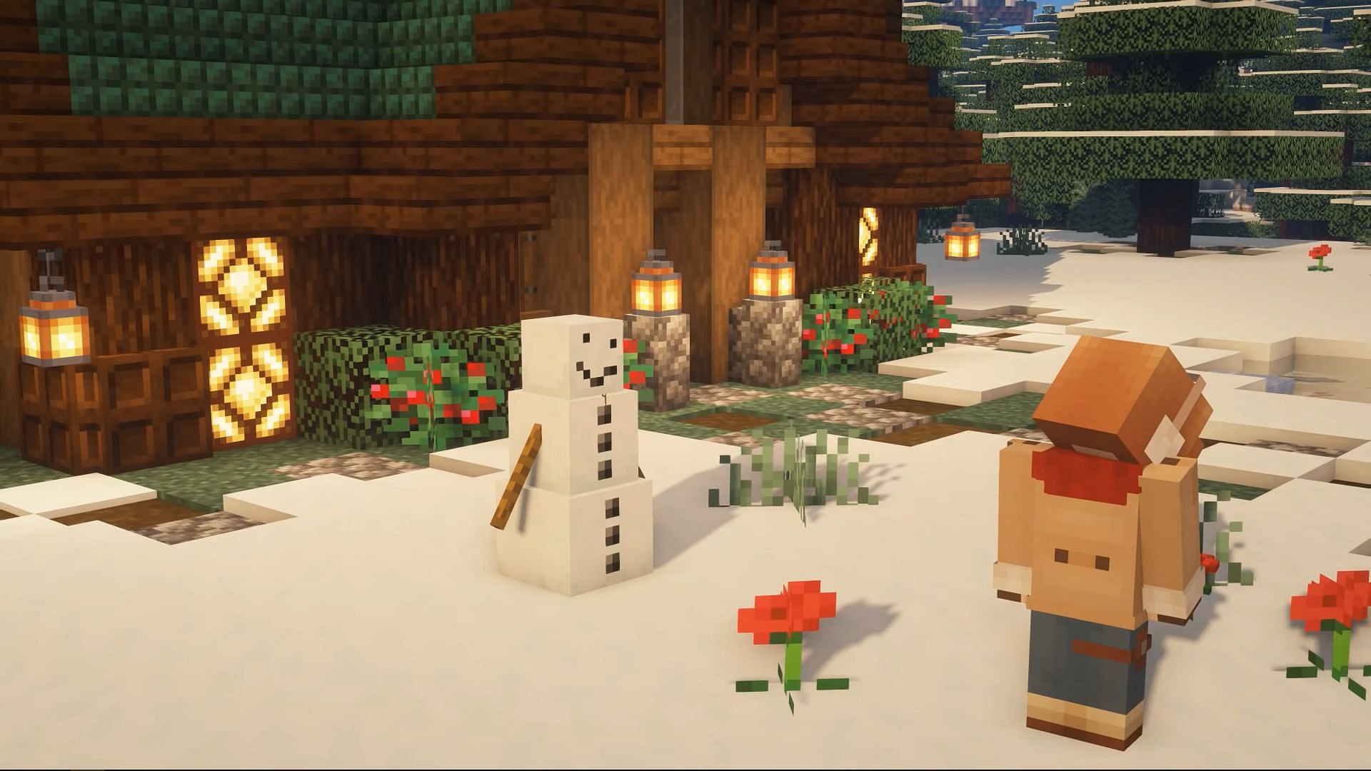 Snow Golem outside a house (Image via Minecraft)