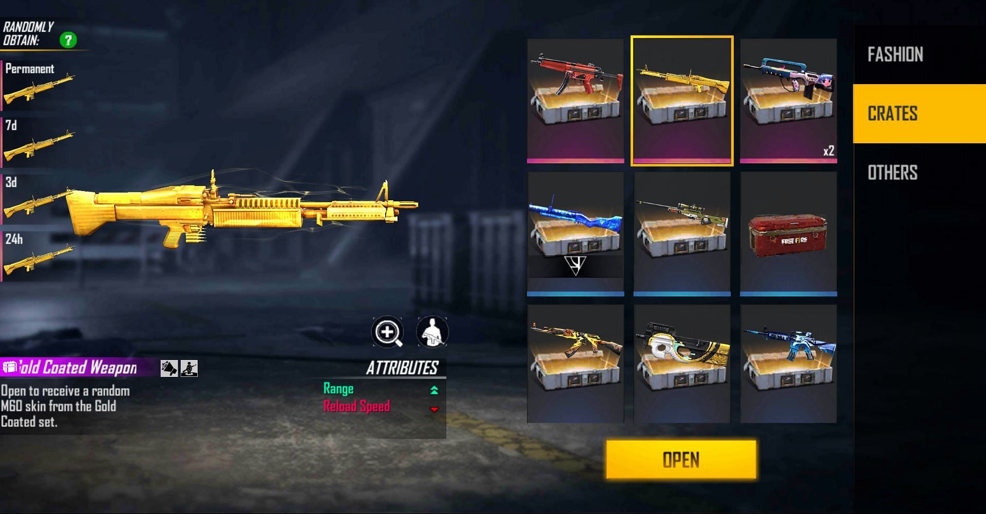 M60 &ndash; Gold Coated Weapon Loot Crate can be opened from the mail (Image via Free Fire)