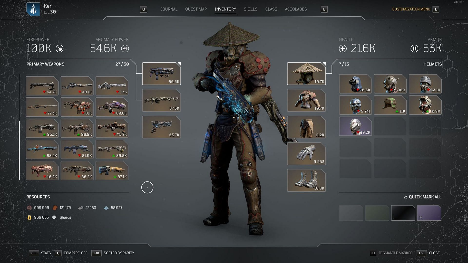 A player&#039;s inventory in Outriders. (Image via Square Enix)