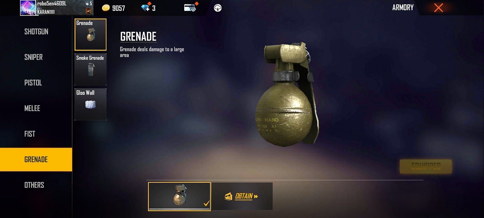 A frag grenade (Image via Free Fire)