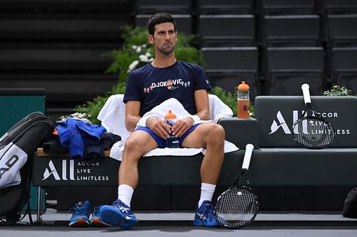 Novak Djokovic training ahead of the 2021 Rolex Paris Masters