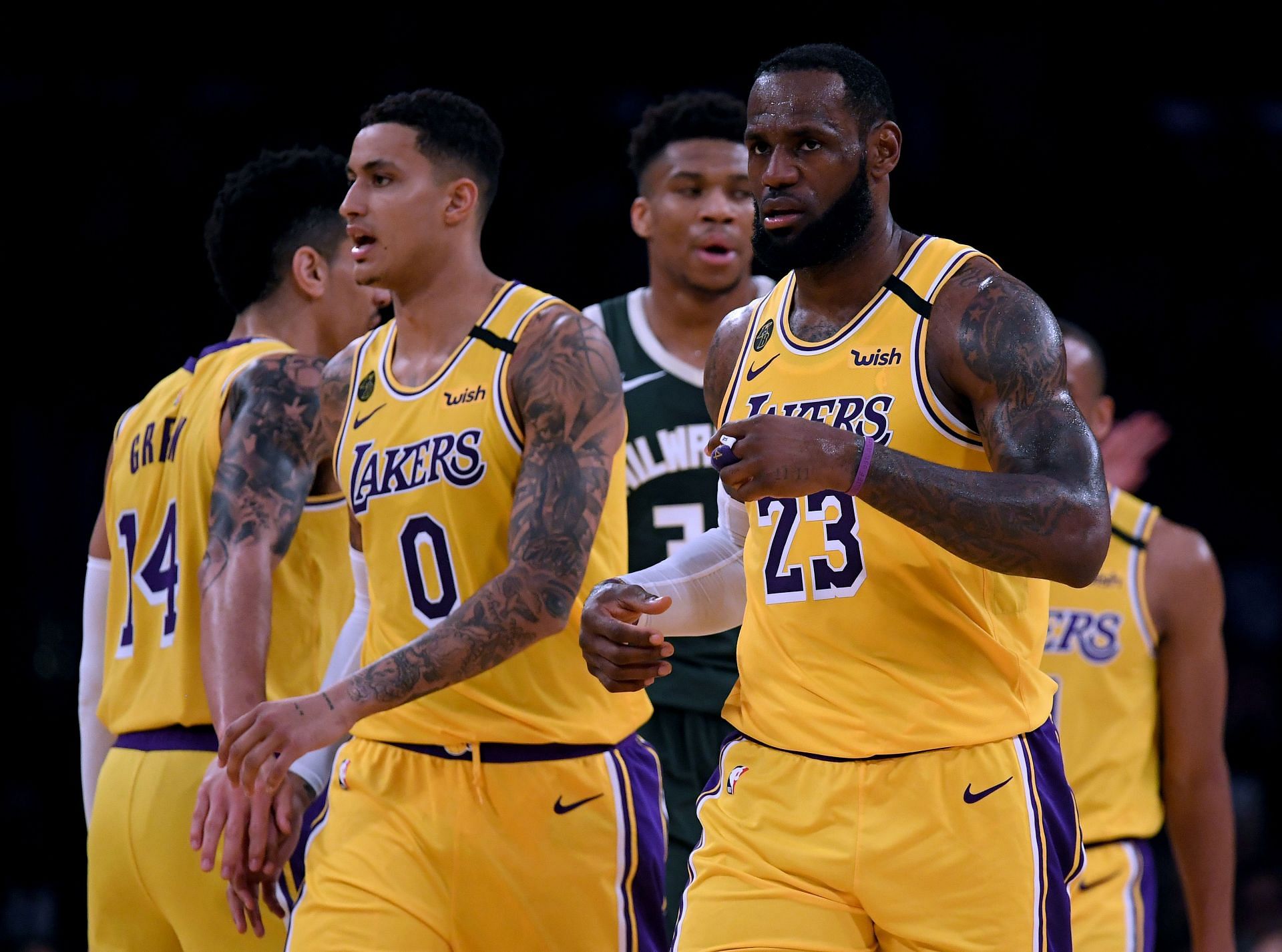 LeBron James and Kyle Kuzma share the floor for the LA Lakers.