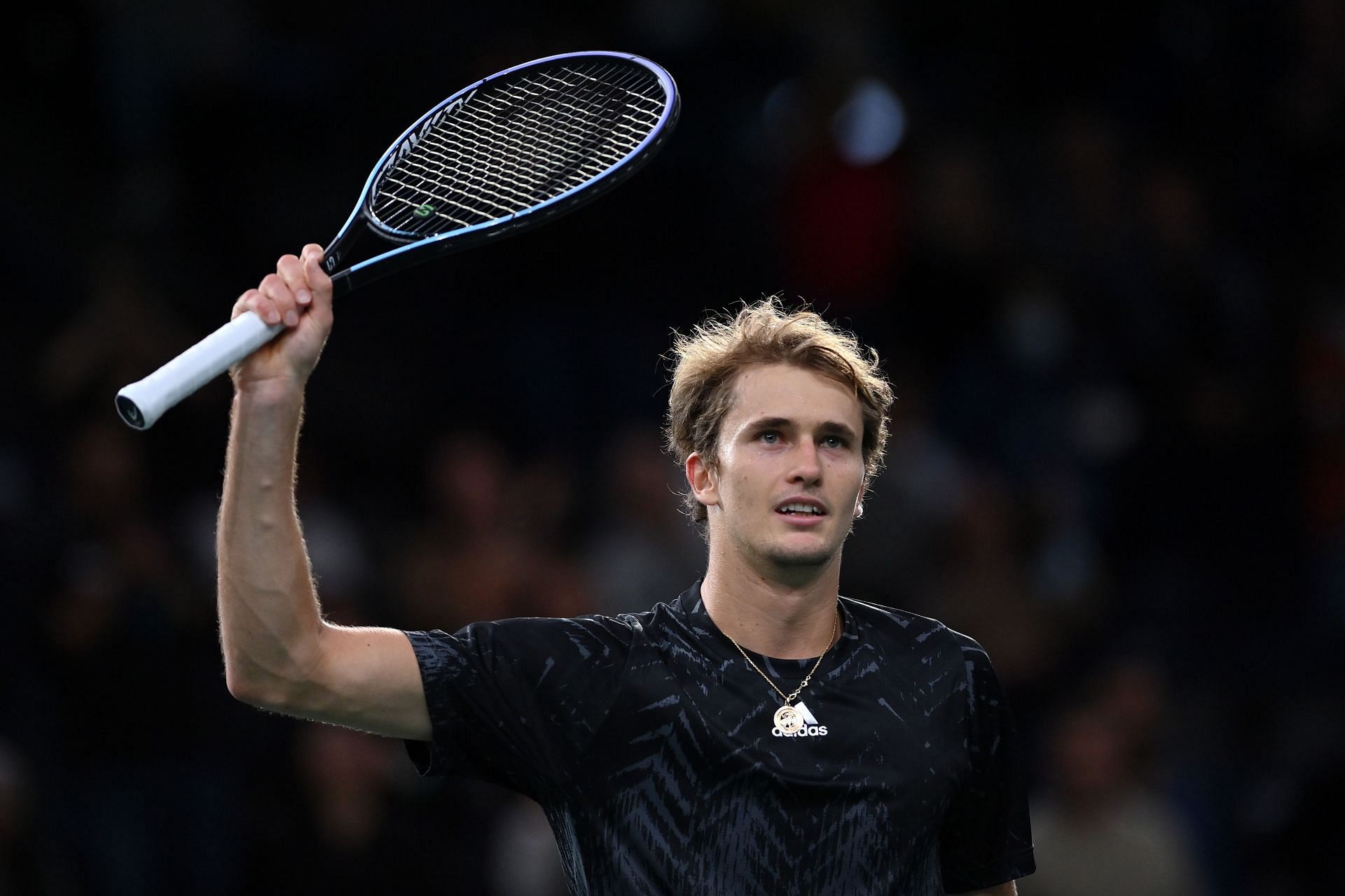 Alexander Zverev celebrates at the 2021 Rolex Paris Masters