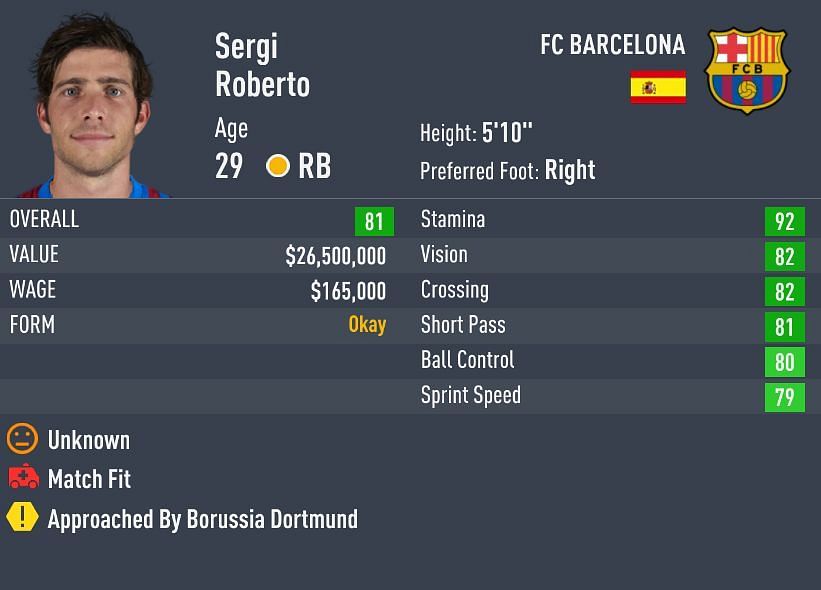 Roberto doesn't have increasing potential in Career Mode (Image via Sportskeeda)