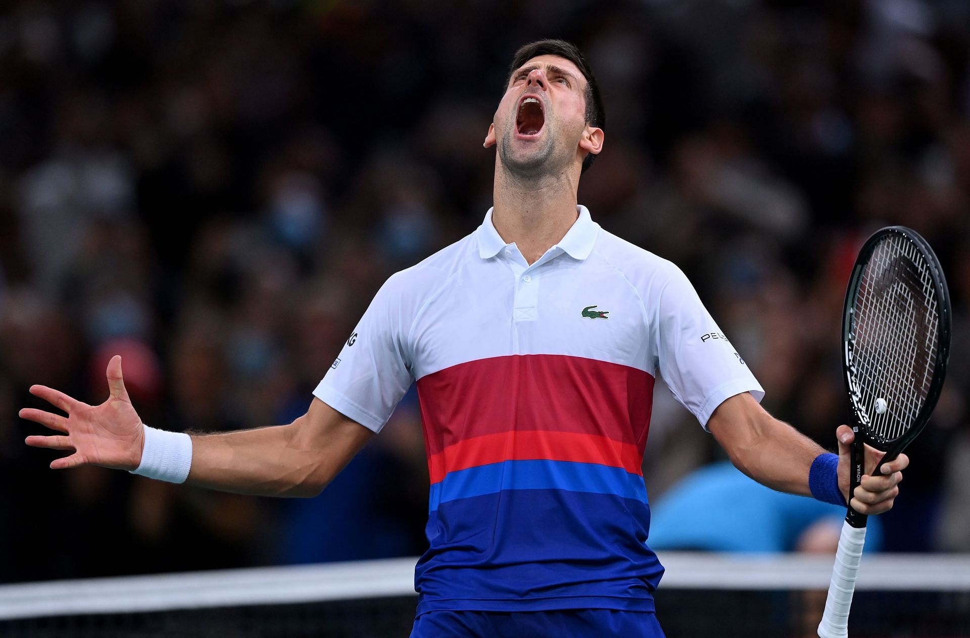 Novak Djokovic exults after beating Hubert Hurkacz