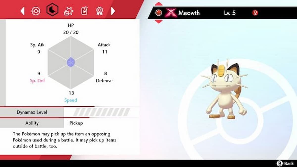 A Meowth with Pickup in Sword and Shield (Image via Game Freak)