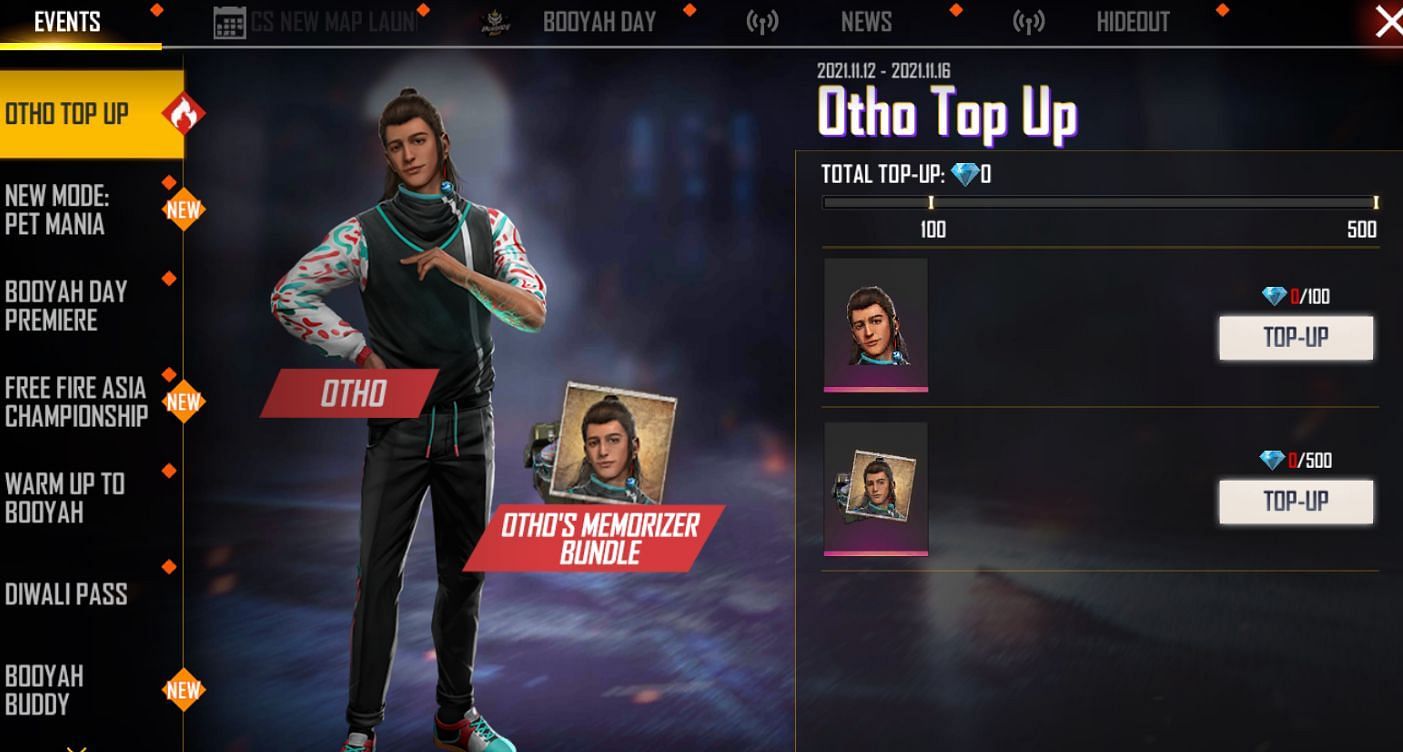 Otho character was avaialble as reward after 100 diamond top up(Image via Free Fire)