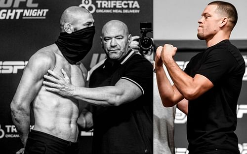 Khamzat Chimaev (left), Dana White (Central), Nate Diaz (right) [Images courtesy: @khamzat_chimaev @natediaz209 on Instagram]