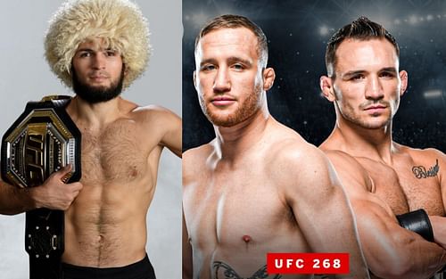 Khabib Nurmagomedov (left), Justin Gaethje vs. Michael Chandler poster (right) [Image courtesy: @UFC, @espnmma on Twitter]