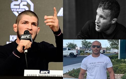 Khabib Nurmagomedov (left); Justin Gaethje (top right) via instagram/justin_gaethje; Ali Abdelaziz (bottom right) via instagram/aliabdelaziz000