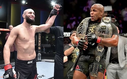 Khamzat Chimaev (left) & Daniel Cormier (right)