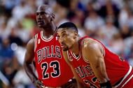Chicago Bulls teammates Scottie Pippen and <a href='https://www.sportskeeda.com/basketball/michael-jordan' target='_blank' rel='noopener noreferrer'>Michael Jordan</a>