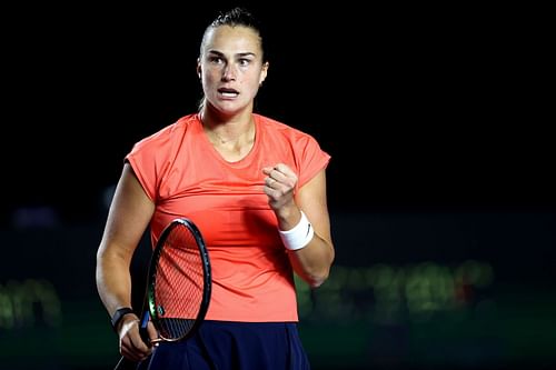 Aryna Sabalenka in action at the 2021 WTA Finals